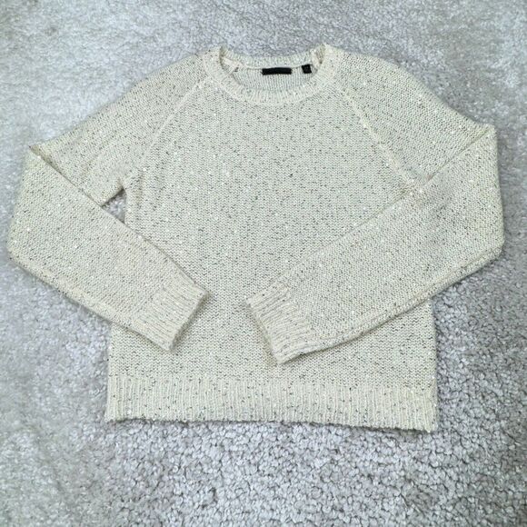ATM Sequin Crew Neck Alpaca Wool Blend Raglan Sweater Ivory - Picture 2 of 8